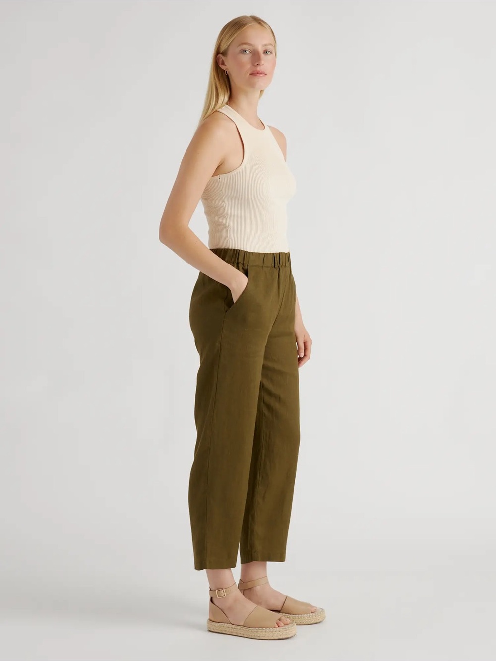 Quince Women's 100% European Linen Pants - Martini Olive